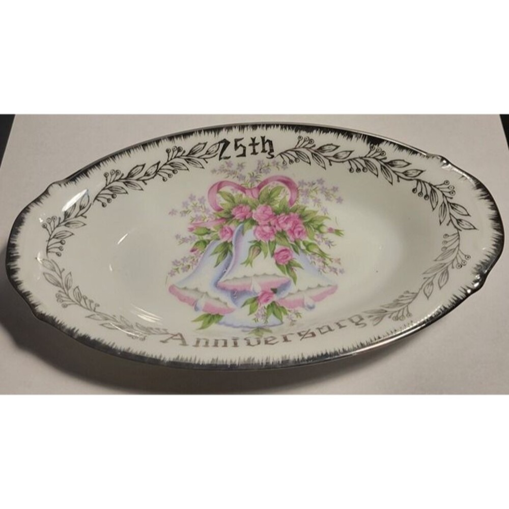 PlateVintage Royal Crown Japan 25th Anniv. Plate Silver Trim Arnart Porcelain 8.